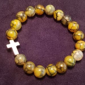 NEW Dragon Vein Agate Bracelet W/ Crucifix UNISEX
